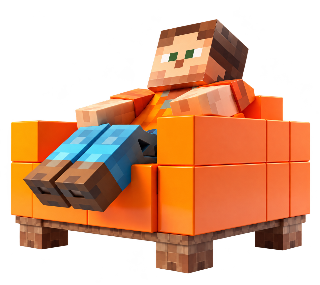Персонаж Minecraft отдыхает в кресле